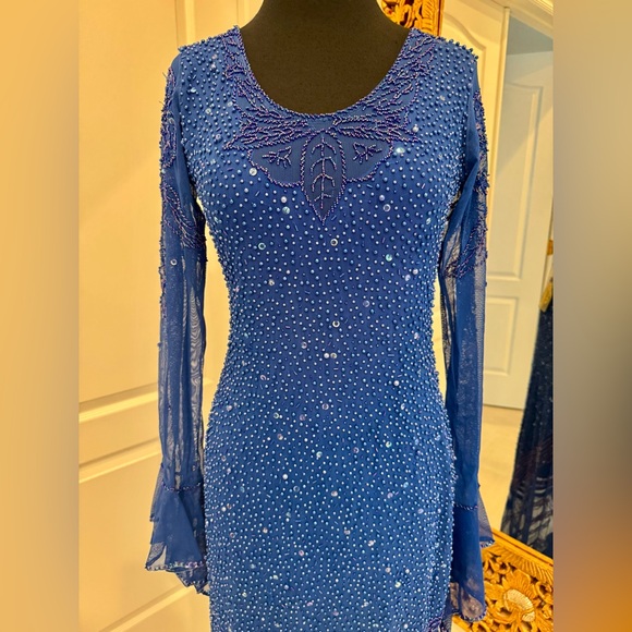 Elegant royal Blue hand Beaded Attitudes by Debra Dress - Picture 2 of 7